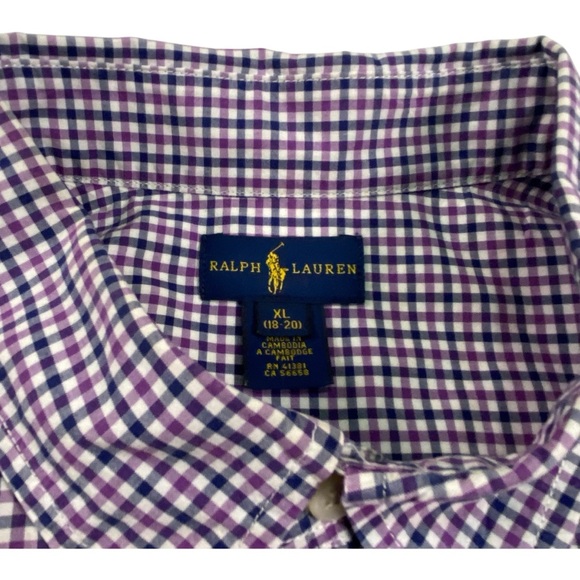 Ralph Lauren Purple and Blue Plaid Boy’s Shirt, XL - Picture 6 of 9
